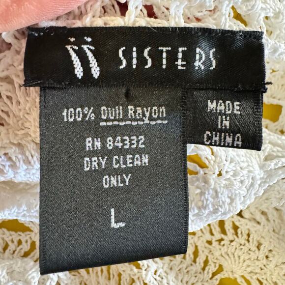 Y2K Coquette Cottagecore 3 Sisters Crochet Open Knit Ruffled Cardigan White LG - Picture 7 of 8